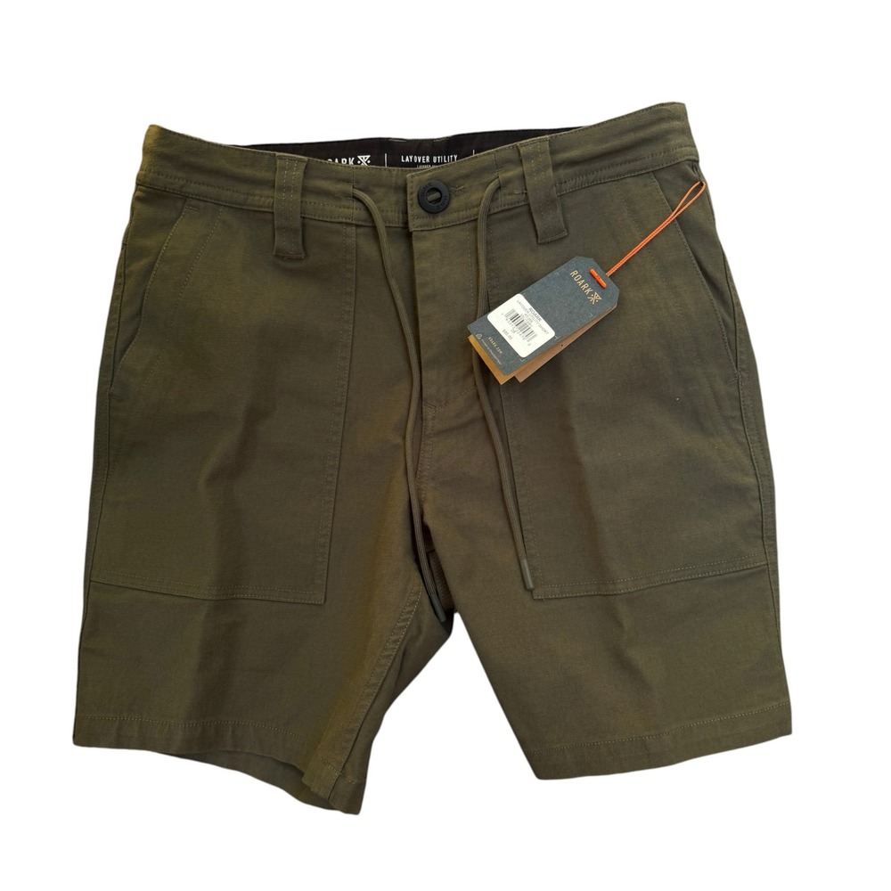Roark Layover Utility Short Men 28 Military Green Dura-Stretch Cargo Logo
